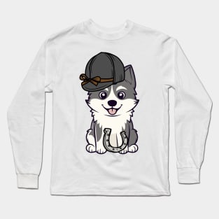 Funny husky dog is ready to ride a horse Long Sleeve T-Shirt